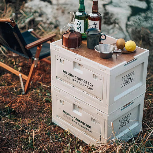 Folding Camping Storage Box Containers -  Wooden lid