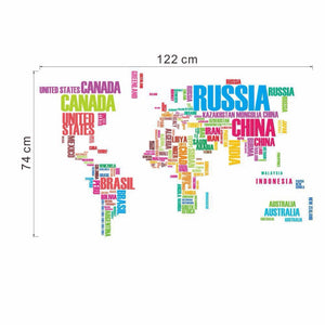 World map color letters wall stickers