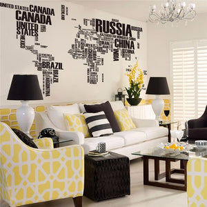 World map black letters wall stickers