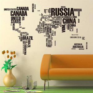 World map black letters wall stickers