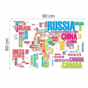 World map color letters wall stickers