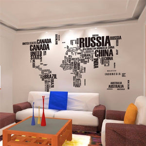 World map black letters wall stickers