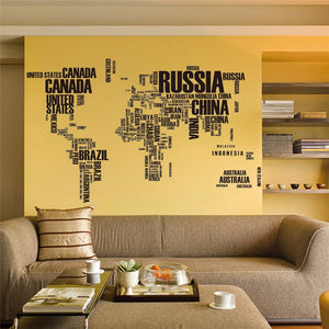 World map black letters wall stickers