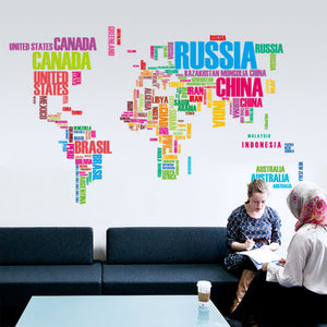 World map color letters wall stickers