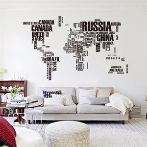 World map black letters wall stickers