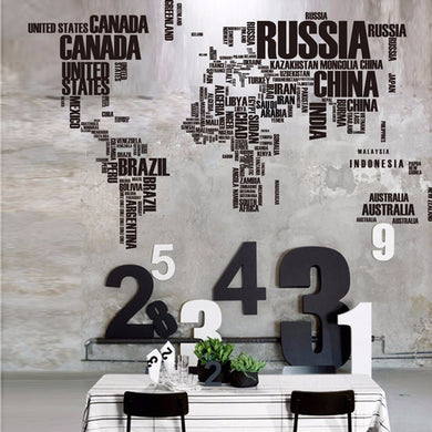 World map black letters wall stickers