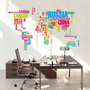 World map color letters wall stickers