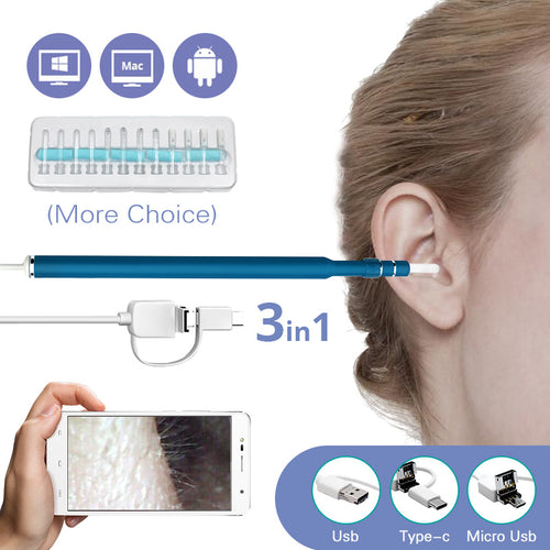 Ear Cleaning Endoscope Spoon Diagnostic Tool Ear Cleaner 3 in 1