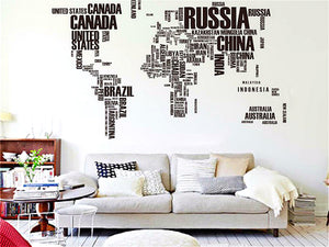 World map black letters wall stickers